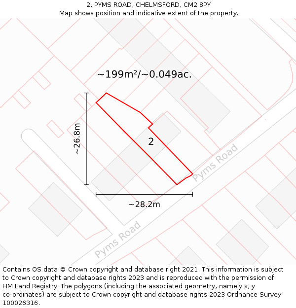 2, PYMS ROAD, CHELMSFORD, CM2 8PY: Plot and title map