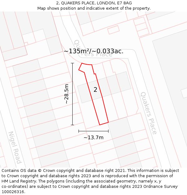 2, QUAKERS PLACE, LONDON, E7 8AG: Plot and title map