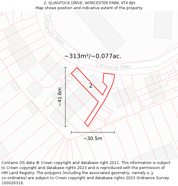 2, QUANTOCK DRIVE, WORCESTER PARK, KT4 8JN: Plot and title map