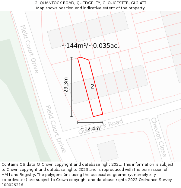 2, QUANTOCK ROAD, QUEDGELEY, GLOUCESTER, GL2 4TT: Plot and title map