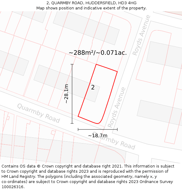 2, QUARMBY ROAD, HUDDERSFIELD, HD3 4HG: Plot and title map