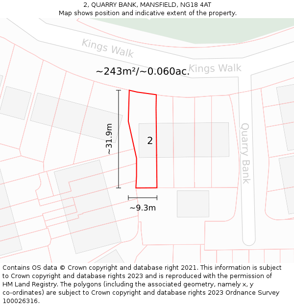 2, QUARRY BANK, MANSFIELD, NG18 4AT: Plot and title map