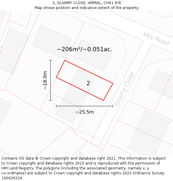 2, QUARRY CLOSE, WIRRAL, CH61 6YE: Plot and title map