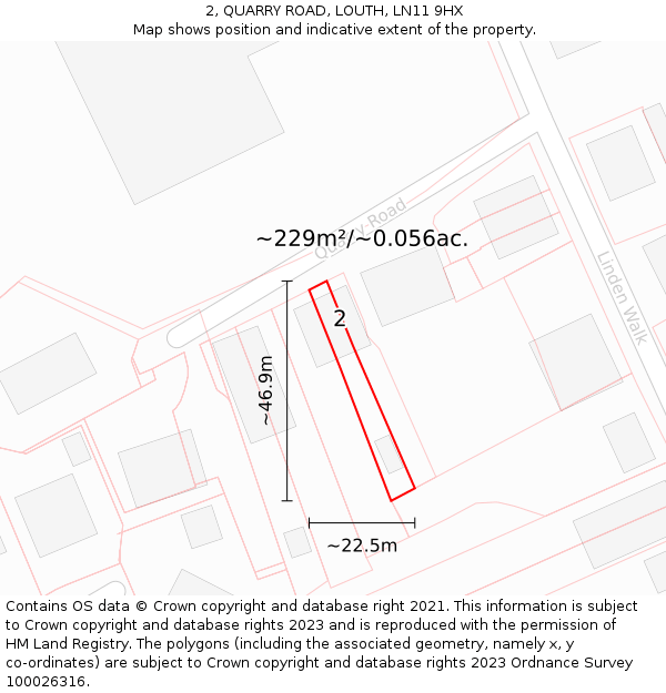 2, QUARRY ROAD, LOUTH, LN11 9HX: Plot and title map