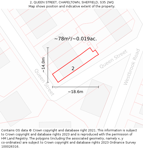 2, QUEEN STREET, CHAPELTOWN, SHEFFIELD, S35 2WQ: Plot and title map