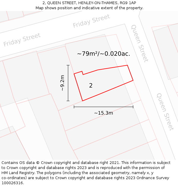 2, QUEEN STREET, HENLEY-ON-THAMES, RG9 1AP: Plot and title map