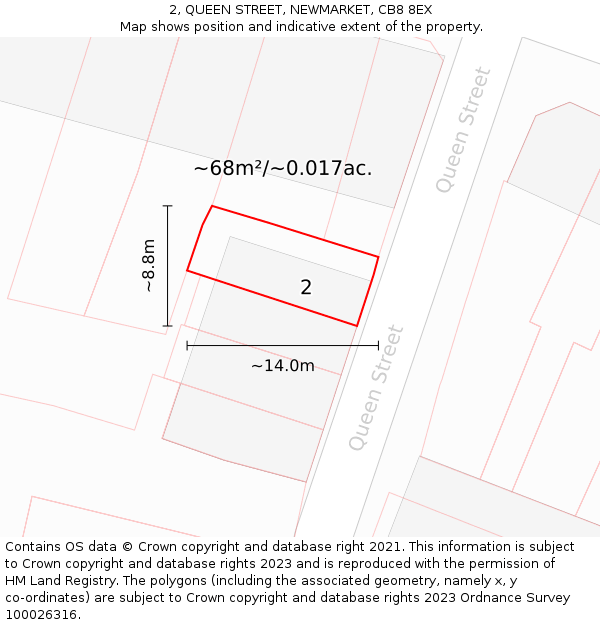 2, QUEEN STREET, NEWMARKET, CB8 8EX: Plot and title map