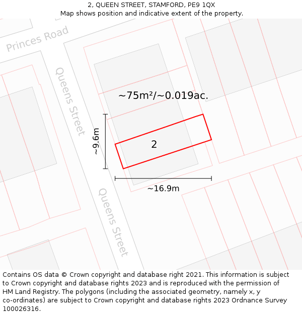 2, QUEEN STREET, STAMFORD, PE9 1QX: Plot and title map