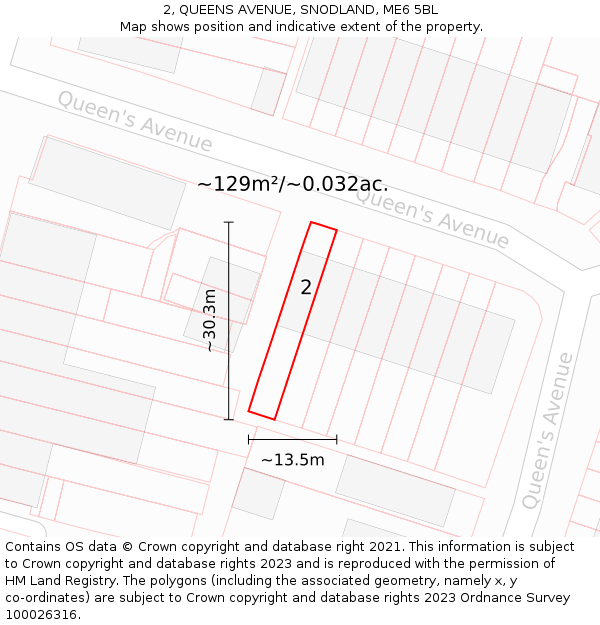 2, QUEENS AVENUE, SNODLAND, ME6 5BL: Plot and title map
