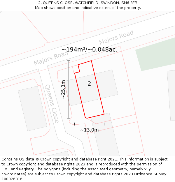 2, QUEENS CLOSE, WATCHFIELD, SWINDON, SN6 8FB: Plot and title map