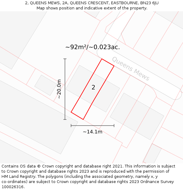 2, QUEENS MEWS, 2A, QUEENS CRESCENT, EASTBOURNE, BN23 6JU: Plot and title map
