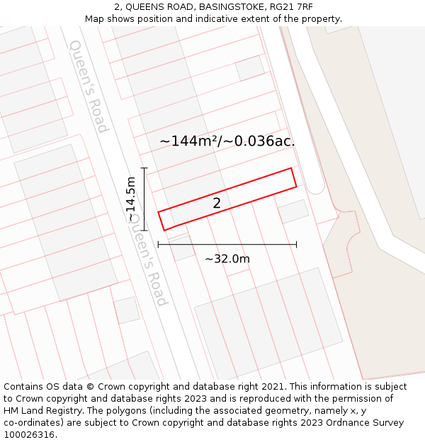 2, QUEENS ROAD, BASINGSTOKE, RG21 7RF: Plot and title map