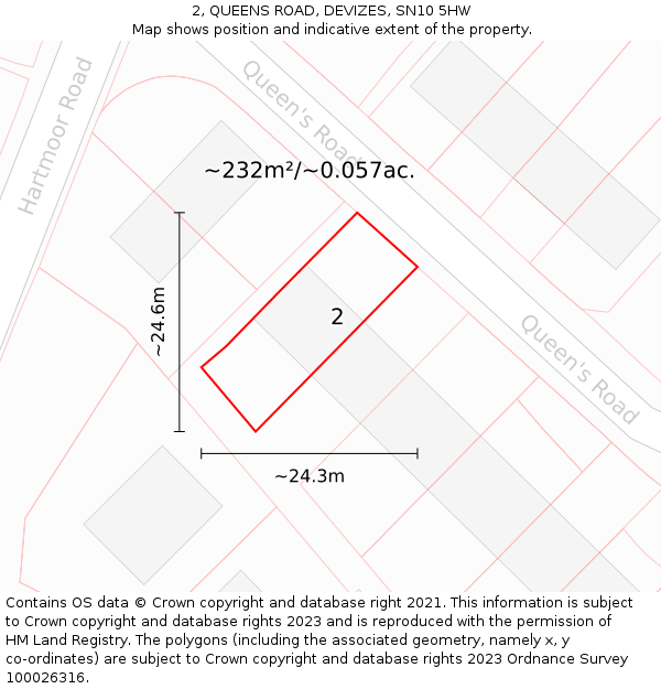 2, QUEENS ROAD, DEVIZES, SN10 5HW: Plot and title map