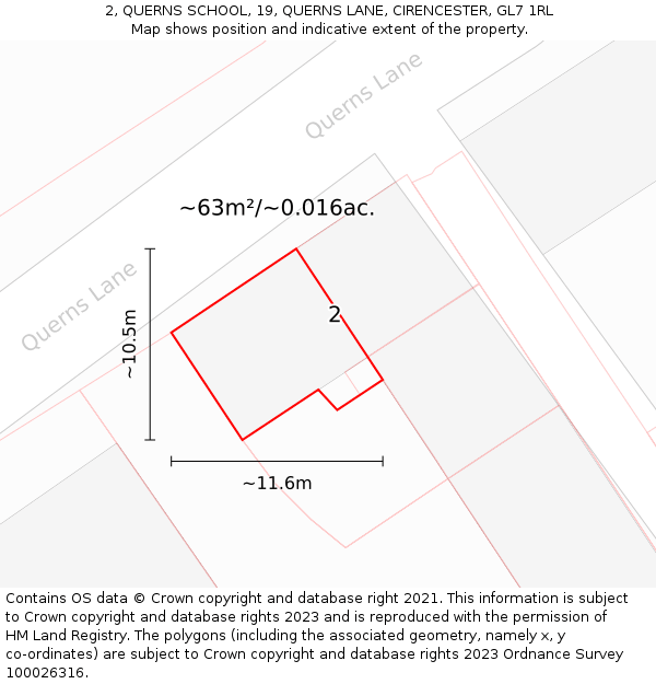2, QUERNS SCHOOL, 19, QUERNS LANE, CIRENCESTER, GL7 1RL: Plot and title map