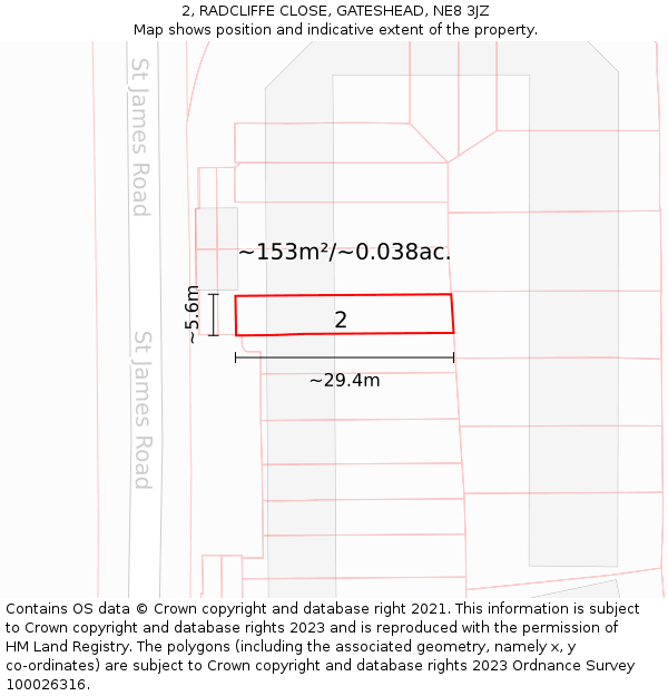 2, RADCLIFFE CLOSE, GATESHEAD, NE8 3JZ: Plot and title map