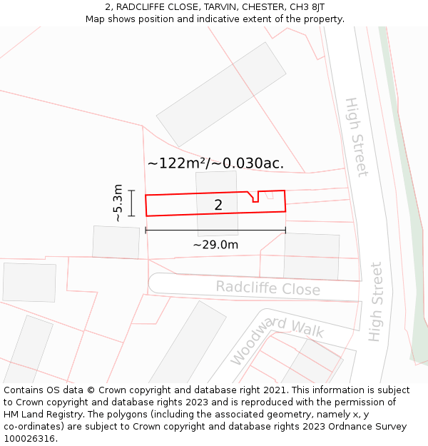 2, RADCLIFFE CLOSE, TARVIN, CHESTER, CH3 8JT: Plot and title map
