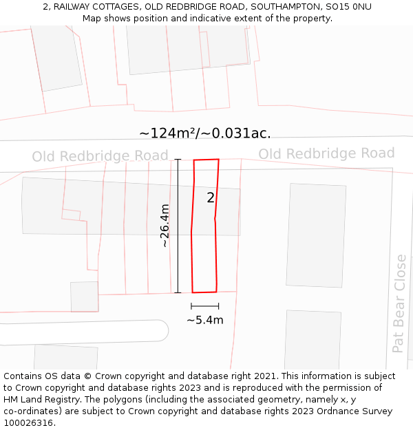 2, RAILWAY COTTAGES, OLD REDBRIDGE ROAD, SOUTHAMPTON, SO15 0NU: Plot and title map