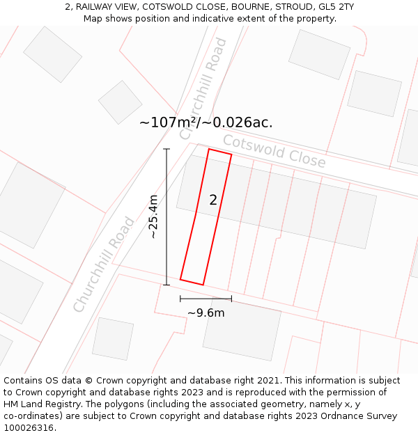2, RAILWAY VIEW, COTSWOLD CLOSE, BOURNE, STROUD, GL5 2TY: Plot and title map