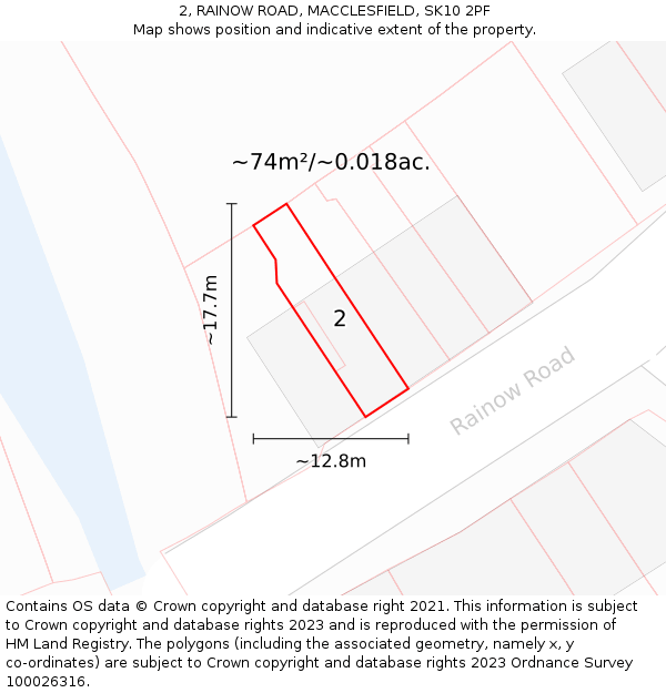 2, RAINOW ROAD, MACCLESFIELD, SK10 2PF: Plot and title map