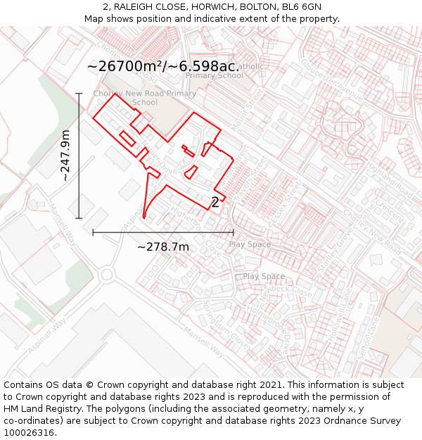 2, RALEIGH CLOSE, HORWICH, BOLTON, BL6 6GN: Plot and title map