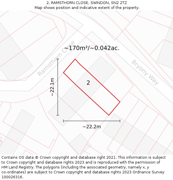 2, RAMSTHORN CLOSE, SWINDON, SN2 2TZ: Plot and title map