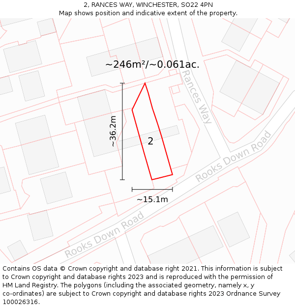 2, RANCES WAY, WINCHESTER, SO22 4PN: Plot and title map