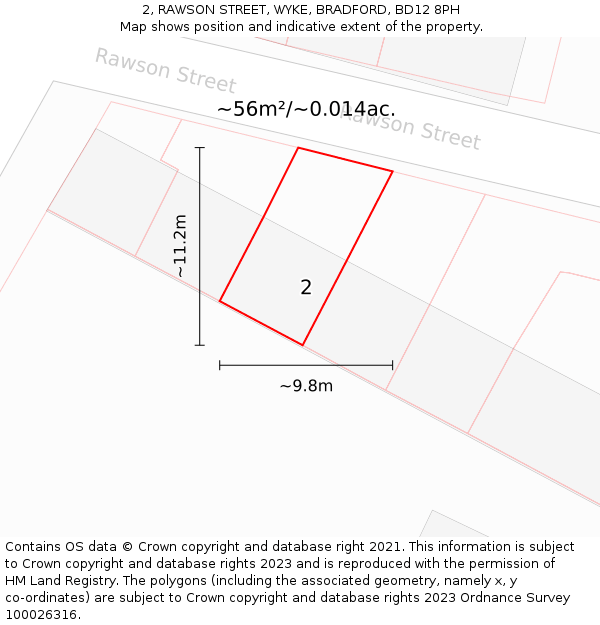 2, RAWSON STREET, WYKE, BRADFORD, BD12 8PH: Plot and title map