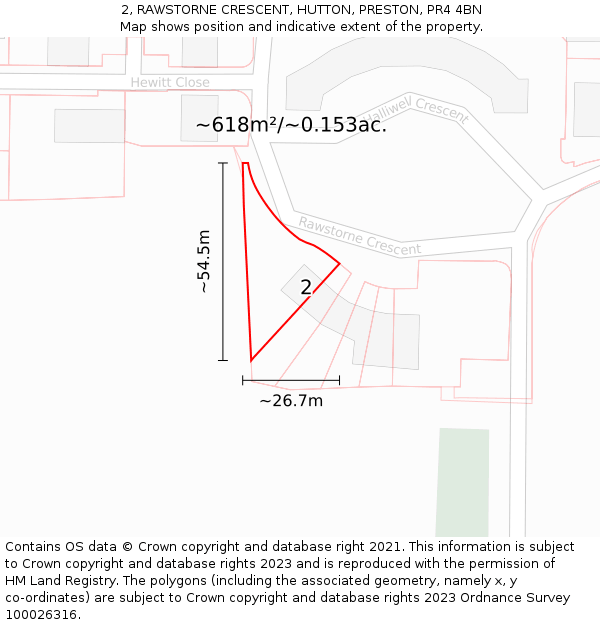 2, RAWSTORNE CRESCENT, HUTTON, PRESTON, PR4 4BN: Plot and title map