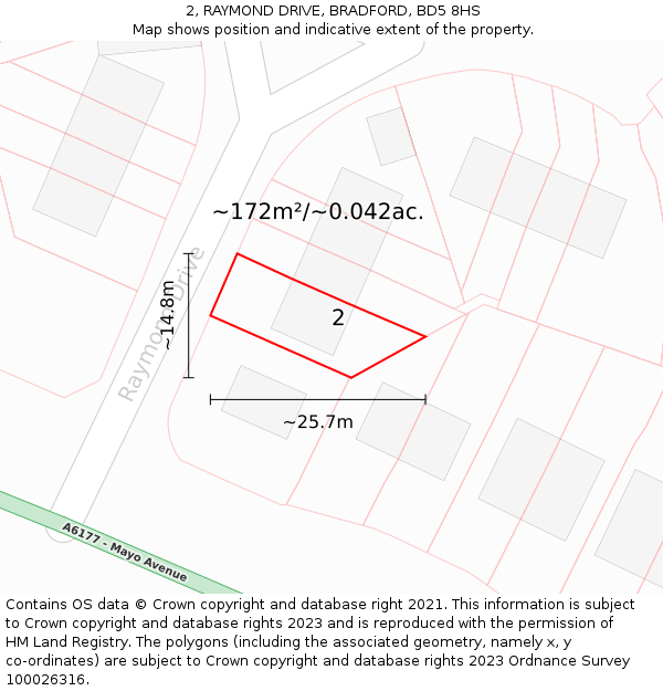 2, RAYMOND DRIVE, BRADFORD, BD5 8HS: Plot and title map