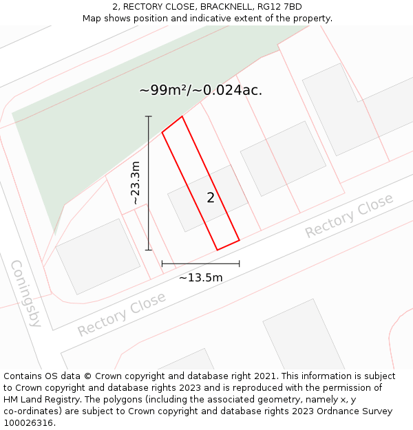 2, RECTORY CLOSE, BRACKNELL, RG12 7BD: Plot and title map