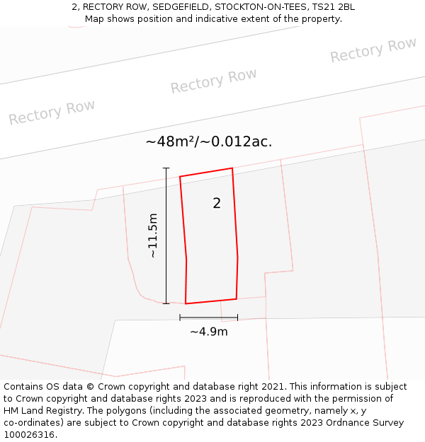 2, RECTORY ROW, SEDGEFIELD, STOCKTON-ON-TEES, TS21 2BL: Plot and title map