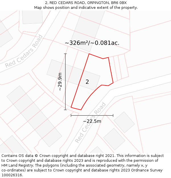2, RED CEDARS ROAD, ORPINGTON, BR6 0BX: Plot and title map