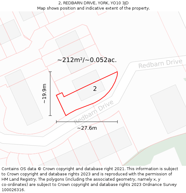 2, REDBARN DRIVE, YORK, YO10 3JD: Plot and title map