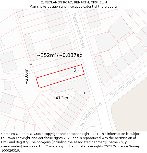 2, REDLANDS ROAD, PENARTH, CF64 2WH: Plot and title map