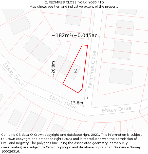 2, REDMIRES CLOSE, YORK, YO30 4TD: Plot and title map