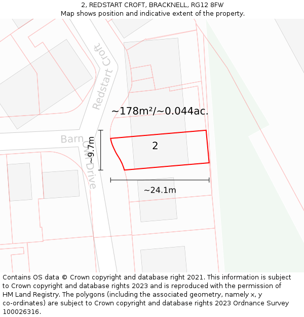 2, REDSTART CROFT, BRACKNELL, RG12 8FW: Plot and title map