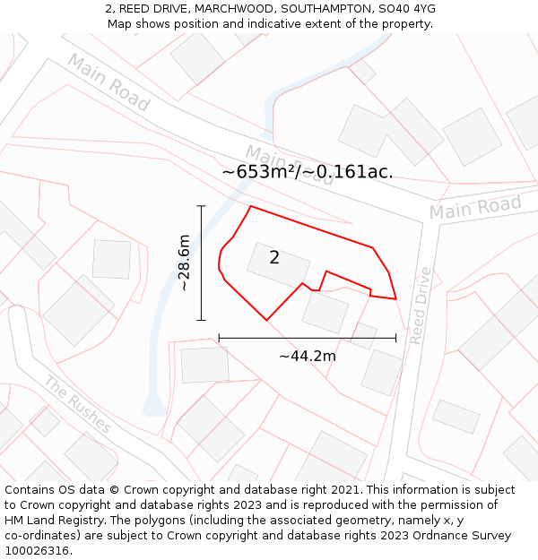 2, REED DRIVE, MARCHWOOD, SOUTHAMPTON, SO40 4YG: Plot and title map