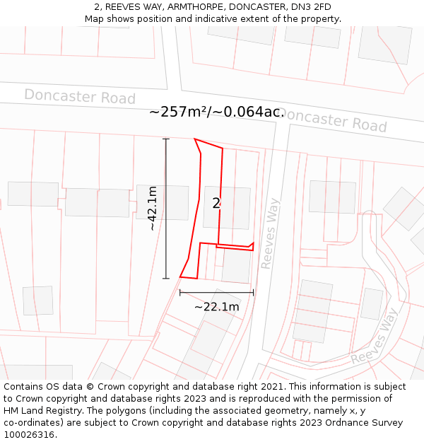 2, REEVES WAY, ARMTHORPE, DONCASTER, DN3 2FD: Plot and title map