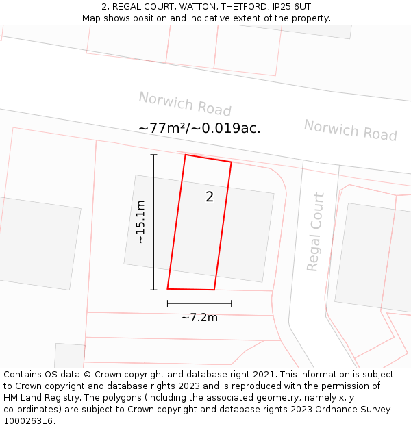 2, REGAL COURT, WATTON, THETFORD, IP25 6UT: Plot and title map