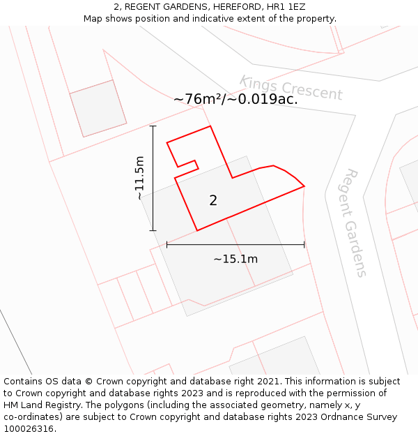 2, REGENT GARDENS, HEREFORD, HR1 1EZ: Plot and title map