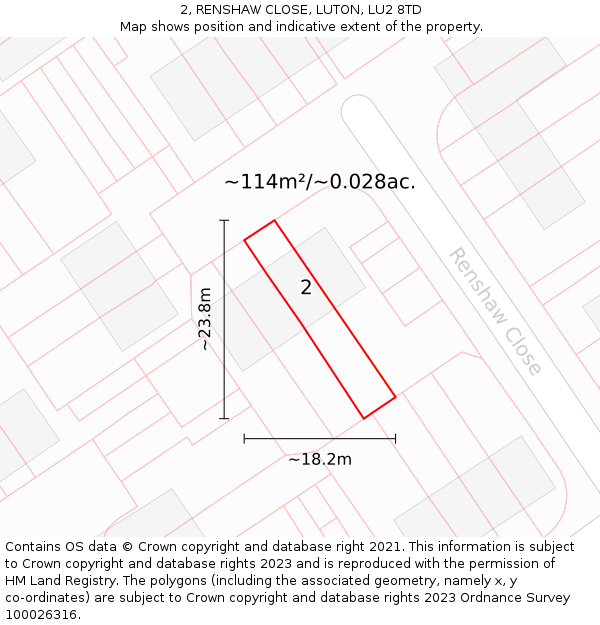 2, RENSHAW CLOSE, LUTON, LU2 8TD: Plot and title map