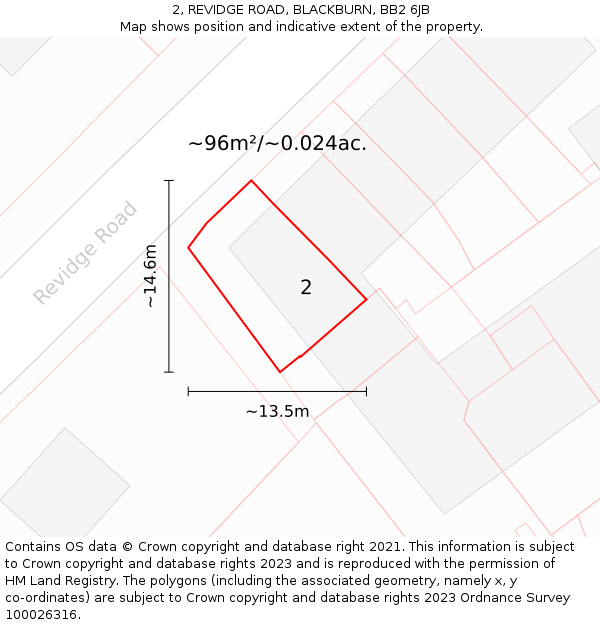 2, REVIDGE ROAD, BLACKBURN, BB2 6JB: Plot and title map