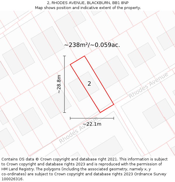 2, RHODES AVENUE, BLACKBURN, BB1 8NP: Plot and title map
