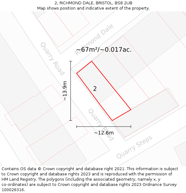 2, RICHMOND DALE, BRISTOL, BS8 2UB: Plot and title map