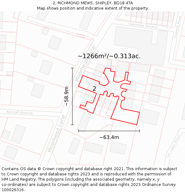 2, RICHMOND MEWS, SHIPLEY, BD18 4TA: Plot and title map
