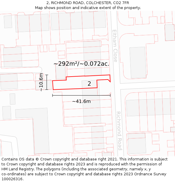 2, RICHMOND ROAD, COLCHESTER, CO2 7FR: Plot and title map