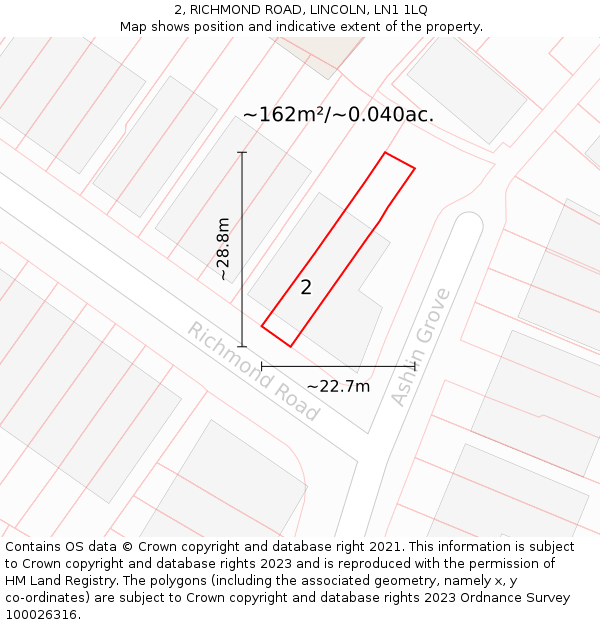 2, RICHMOND ROAD, LINCOLN, LN1 1LQ: Plot and title map