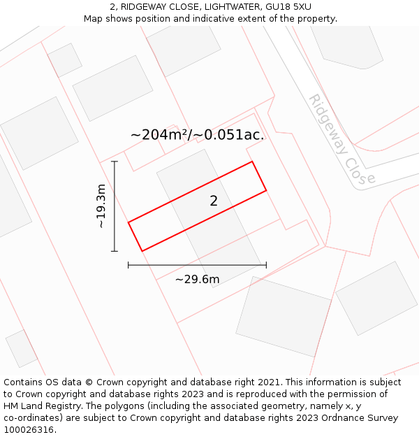 2, RIDGEWAY CLOSE, LIGHTWATER, GU18 5XU: Plot and title map