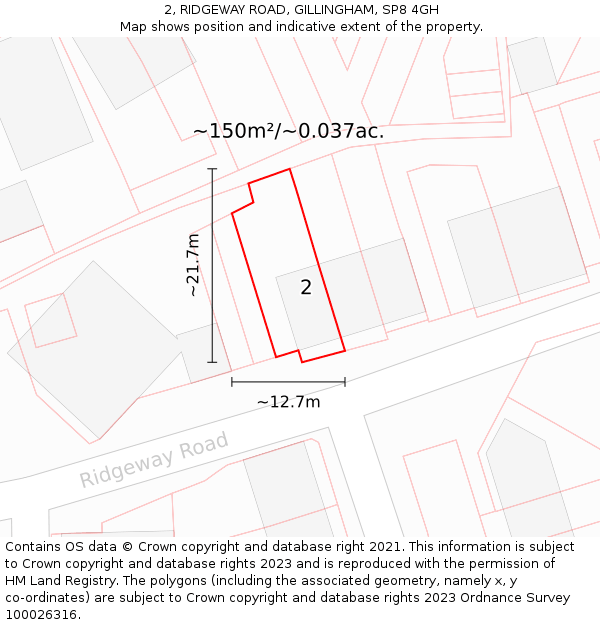 2, RIDGEWAY ROAD, GILLINGHAM, SP8 4GH: Plot and title map