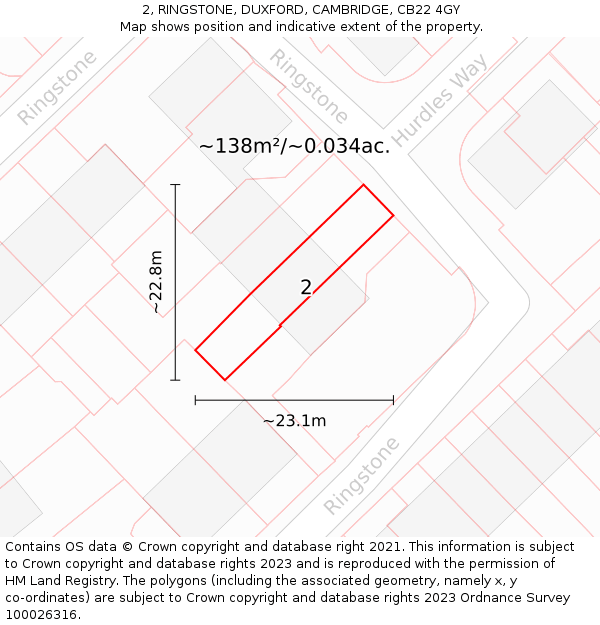 2, RINGSTONE, DUXFORD, CAMBRIDGE, CB22 4GY: Plot and title map